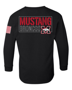 Youth Mustang Broncos Rectangle Back Gildan Youth LS T Shirt