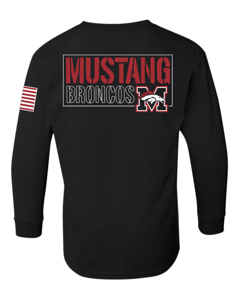 Youth Mustang Broncos Rectangle Back Gildan Youth LS T Shirt