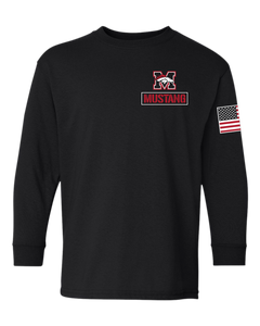 Youth Mustang Broncos Rectangle Back Gildan Youth LS T Shirt