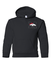 Load image into Gallery viewer, Youth Mustang Broncos Shield Back Gildan Hoody
