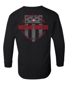 Youth Mustang Broncos Shield Back Gildan Youth LS T Shirt