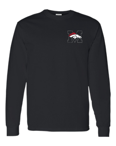 Mustang Broncos Shield Back Gildan LS T Shirt