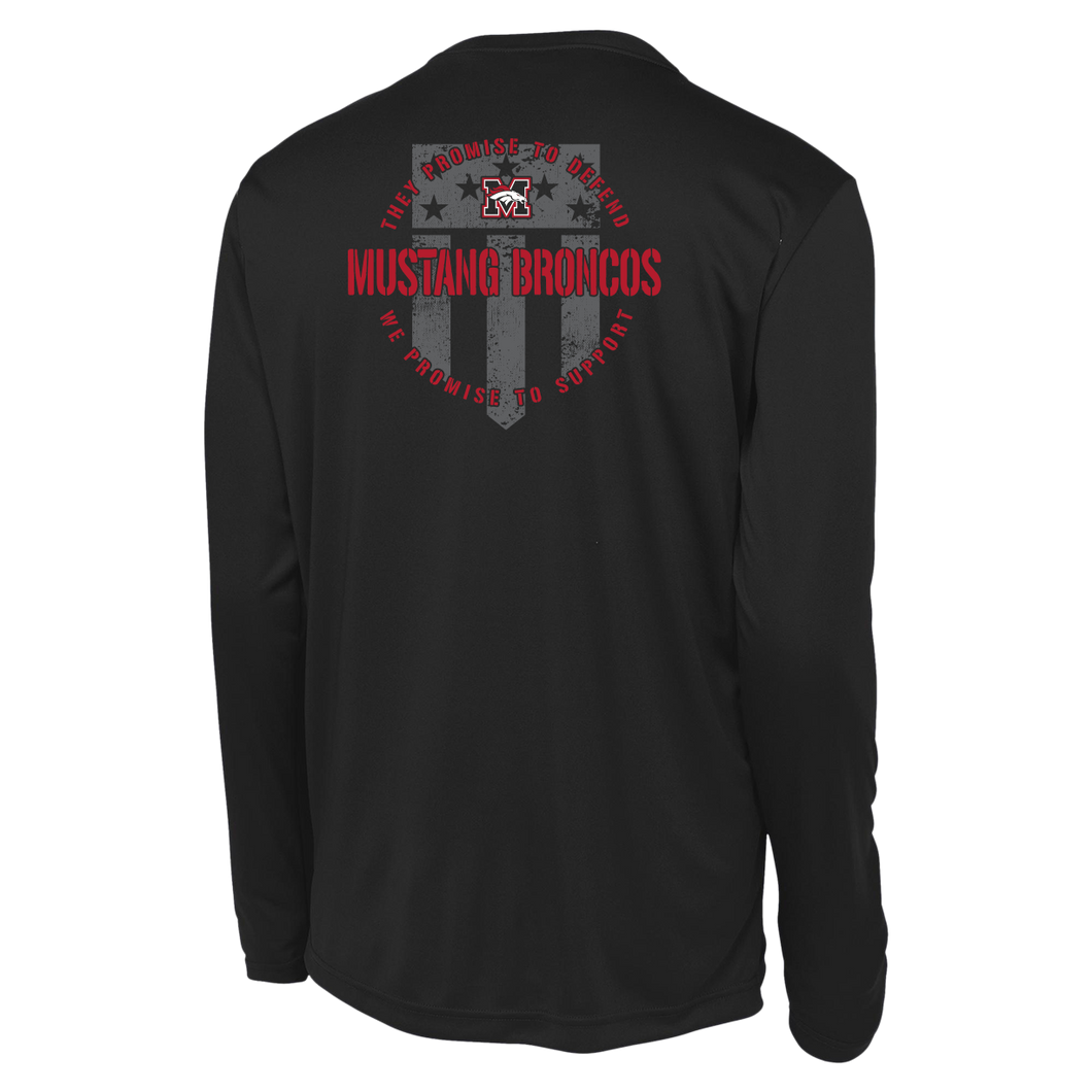 Mustang Broncos Shield Back LS Competitor Tee